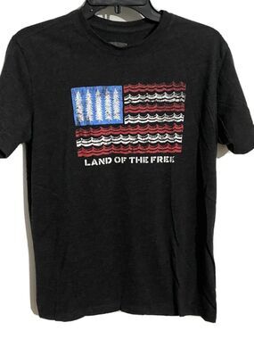 Mens State of Mine American Flag Land of the Free T-Shirt Size Large Trees Waves